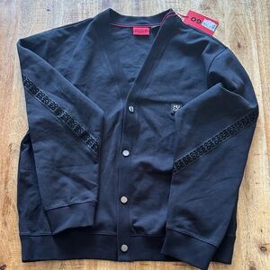 HUGO Black varsity cotton stretch Cardigan jacket for Men with logos NWT XL